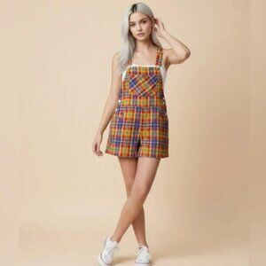 WeWoreWhat Rainbow Plaid Overall Short Size Small NWT